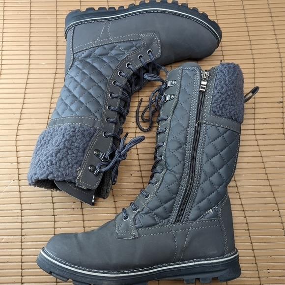 Polar Womens Lace Up Faux Fur lined and trim Mid Calf Waterproof Grey Winter Boo - Picture 6 of 9